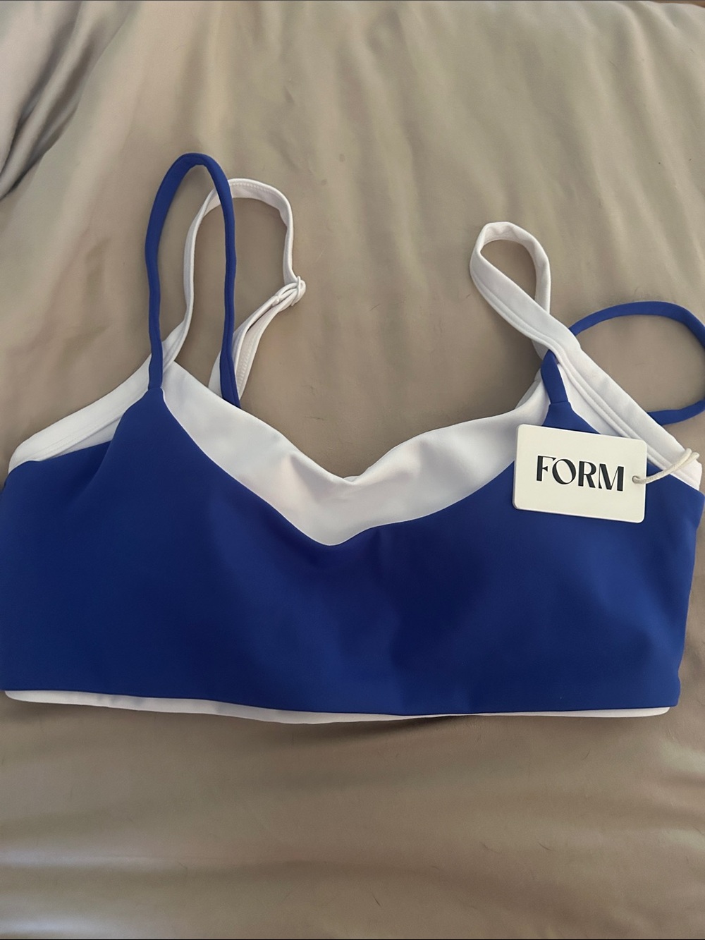 Blue & White V-Neck Sports Bra